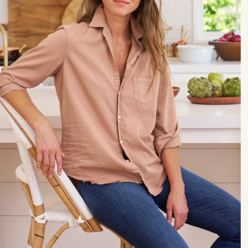 Frank & Eileen Button Down XS Eileen Peach Tan Raw Hem Italian Cotton Shirt